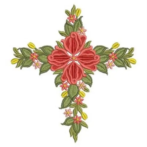 Same Day Shipping Floral Cross Embroidery Design