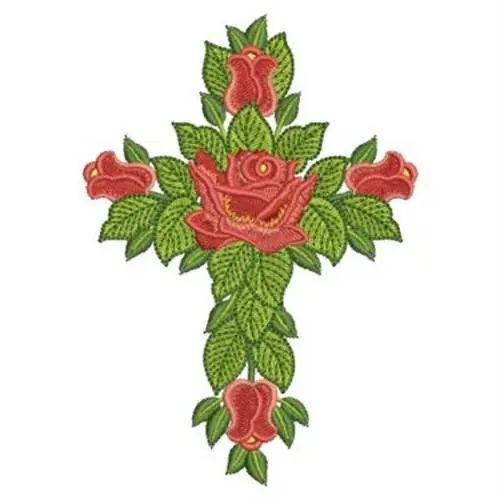 Red Rose Cross Embroidery Design Express Delivery
