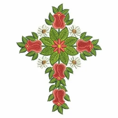 Cross Of Flowers Embroidery Design Premium