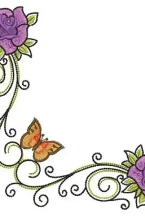 Butterfly & Roses Corner Embroidery Design Affordable