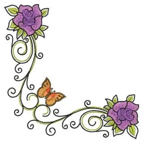 Butterfly & Roses Corner Embroidery Design Affordable