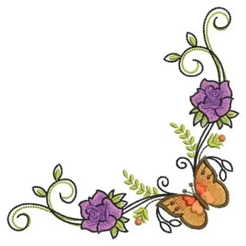 Money Back Guarantee Butterfly Rose Corner Embroidery Design