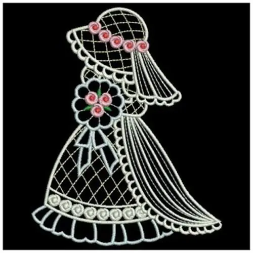 Vintage Sunbonnet Bride Embroidery Design Trending