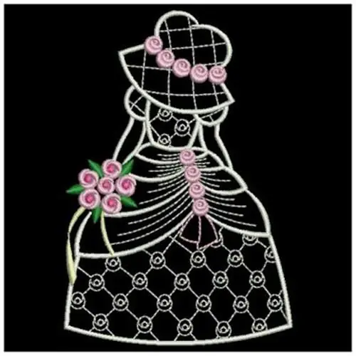 Save Now Vintage Sunbonnet Bride Embroidery Design