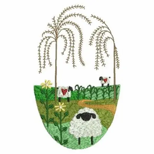 Money Back Guarantee Country Scene Oval Embroidery Design