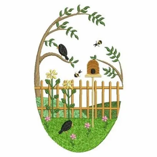 Country Scene Ellipse Embroidery Design Free Delivery