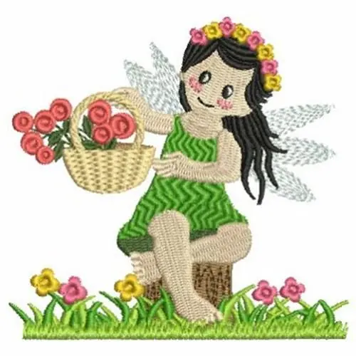 Premium Floral Basket Fairy Embroidery Design