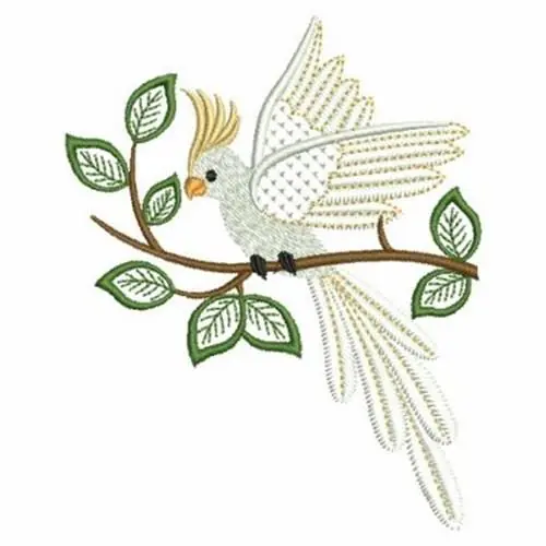 Open Wing Cockatoo Embroidery Design Authentic