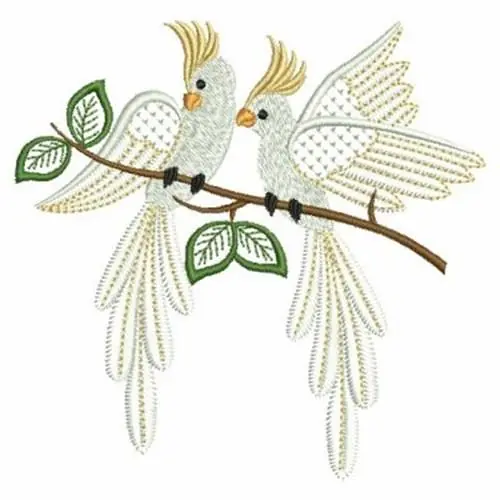 Open Wing Cockatoos Embroidery Design Brand New