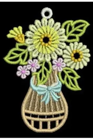 Authentic FSL Flower Vase Embroidery Design