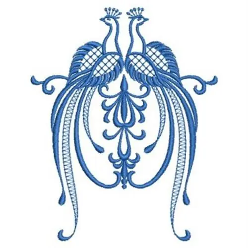 Instant Buy Bluework Bird Couple Embroidery Design