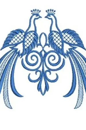 Bluework Bird Couple Embroidery Design Modern