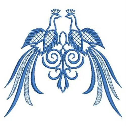 Bluework Bird Couple Embroidery Design Modern