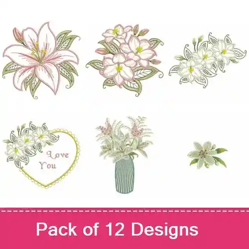 Budget Blooming Lilies Embroidery design pack by Ace Points, Embroidery Packs on EmbroideryDesigns.com