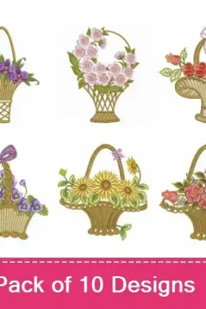 Assorted Floral Baskets Embroidery design pack by Ace Points, Embroidery Packs on EmbroideryDesigns.com Get Yours