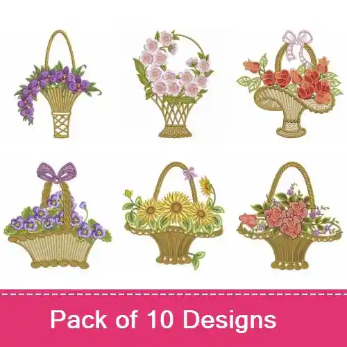 Assorted Floral Baskets Embroidery design pack by Ace Points, Embroidery Packs on EmbroideryDesigns.com Get Yours