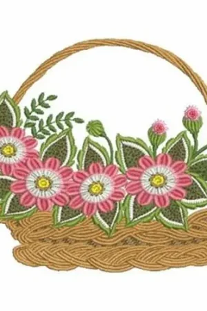 Basket of Flowers Embroidery Design Premium