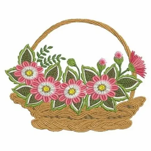 Basket of Flowers Embroidery Design Premium