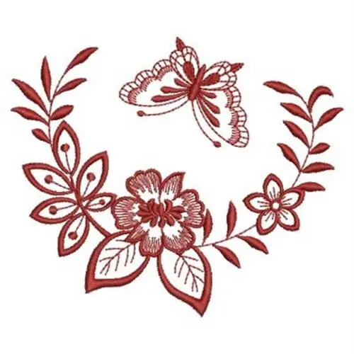 New Release Redwork Butterfly Border Embroidery Design