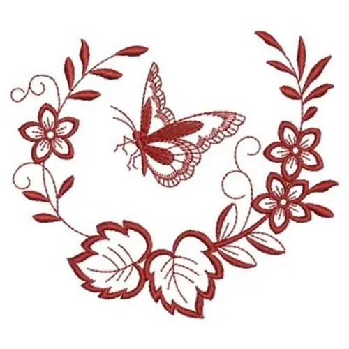 Redwork Butterfly Border Embroidery Design Authentic