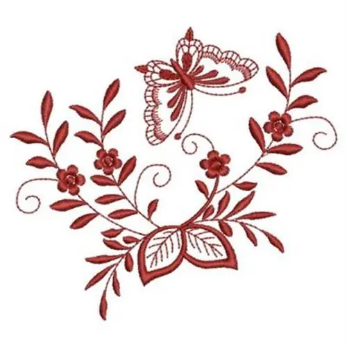Redwork Floral Butterfly Embroidery Design Clearance