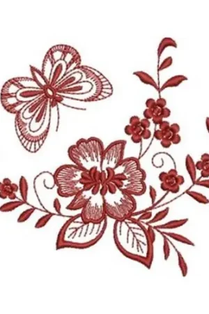 Buy Today Redwork Floral Butterfly Embroidery Design