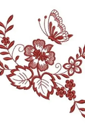 Bargain Redwork Floral Butterfly Embroidery Design