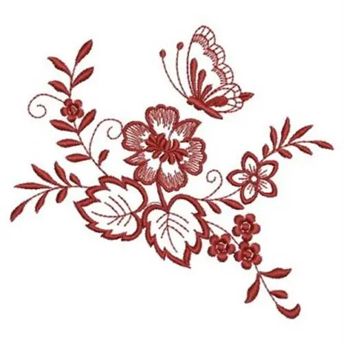 Bargain Redwork Floral Butterfly Embroidery Design