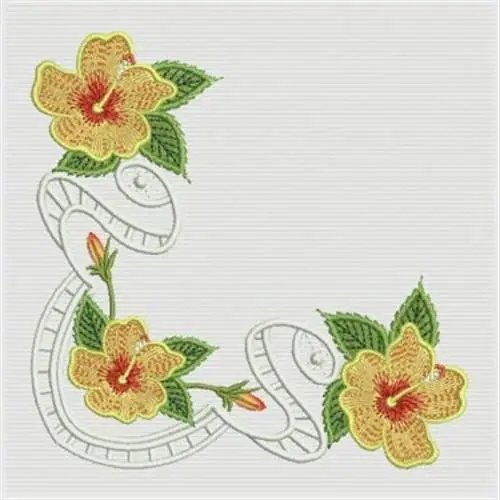 Buy Online Tropical Hibiscus Corner Embroidery Design