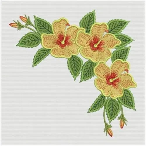 Tropical Hibiscus Corner Embroidery Design Bulk Order
