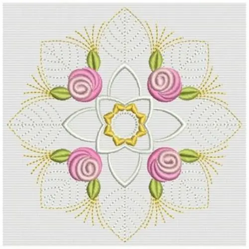 Bullion Rose Block Embroidery Design Handmade