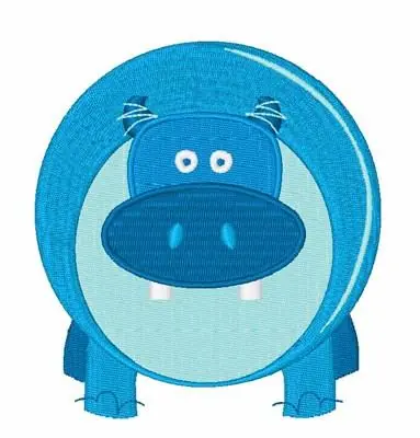 Fresh Stock Blue Hippo Embroidery Design
