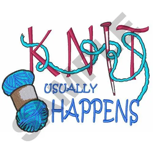 KNIT USUALLY HAPPENS Embroidery Design Fresh Stock