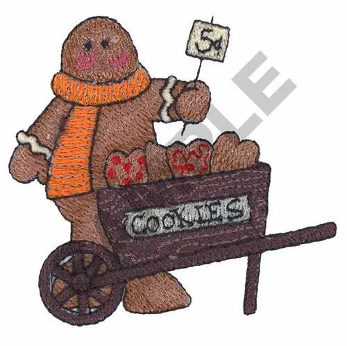 GINGERBREAD MAN SELLING COOKIES Embroidery Design Original