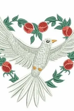 Worldwide Shipping Rose Heart Dove Embroidery Design