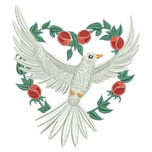 Worldwide Shipping Rose Heart Dove Embroidery Design