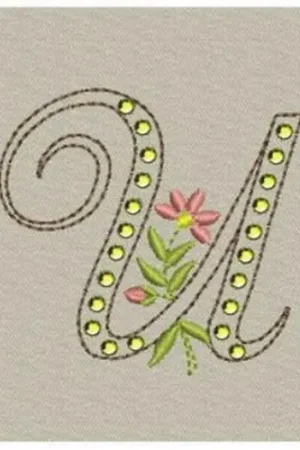 Best Seller Crystal Floral Monogram U Embroidery Design