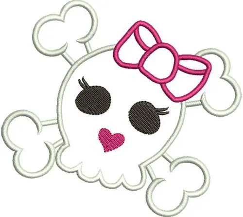 Girl Skull Applique Embroidery Design Premium