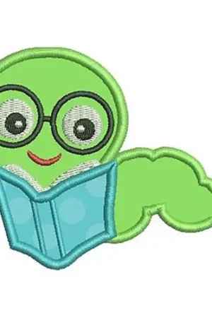 Affordable Bookworm Applique Embroidery Design