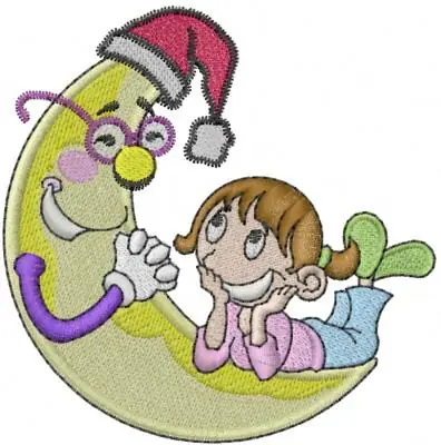 Instant Buy Girl with Moon Embroidery Design