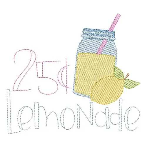 Sketch Fill Lemonade Jar Embroidery Design Flash Sale
