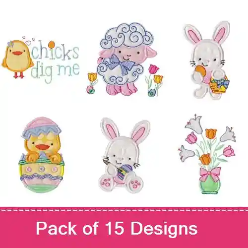 Hassle-Free Returns A Cute Easter Applique Embroidery design pack by Bunnycup Embroidery, Embroidery Packs on EmbroideryDesigns.com