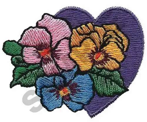 Affordable HEART WITH PANSIES Embroidery Design