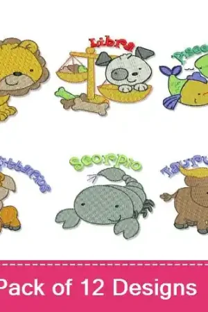 Zodiac Animals Embroidery design pack by Bunnycup Embroidery, Embroidery Packs on EmbroideryDesigns.com Hot Deal