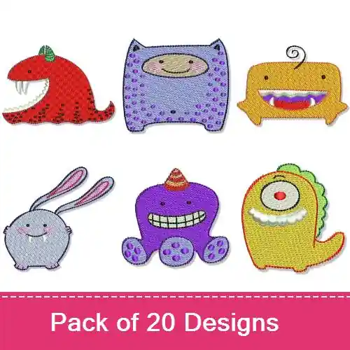 Lil Monsters Embroidery design pack by Bunnycup Embroidery, Embroidery Packs on EmbroideryDesigns.com Shop Now