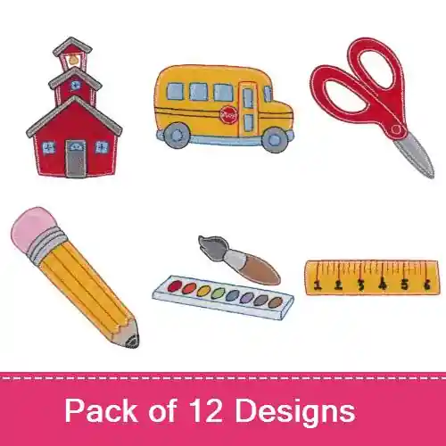 Back To School Embroidery design pack by Bunnycup Embroidery, Embroidery Packs on EmbroideryDesigns.com Limited Time