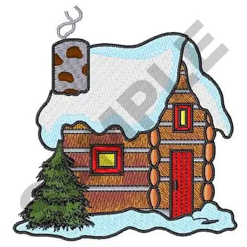 LOG CABIN IN WINTER Embroidery Design Trending