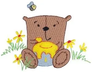 Daisy Bear Eating Honey Embroidery Design Reduced Price